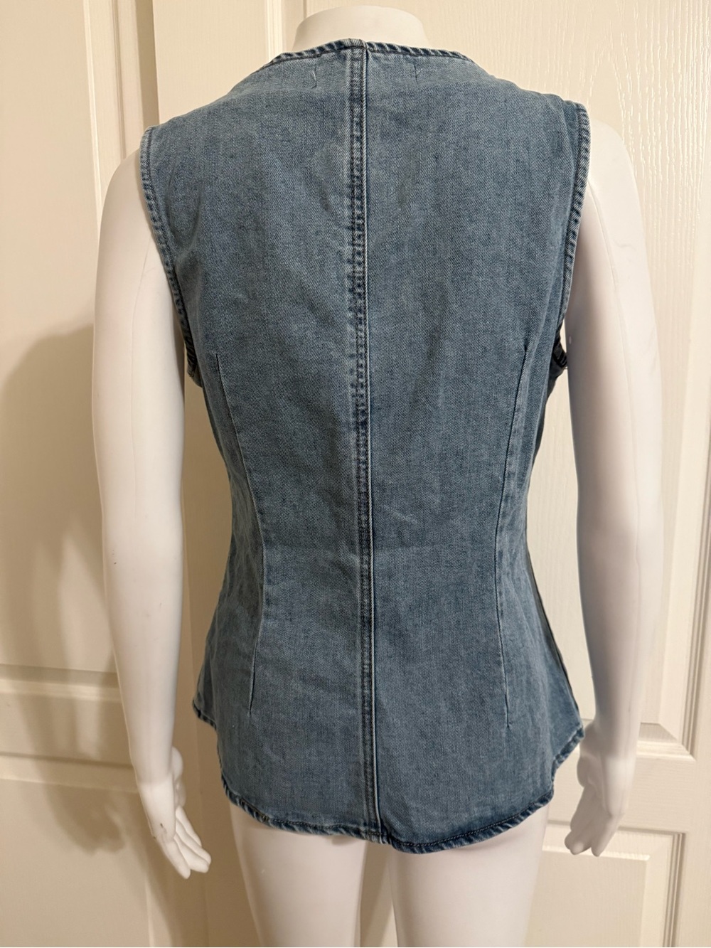 Slim-Fit Denim Vest Top in Blue with Front Buttons - Picture 7 of 10